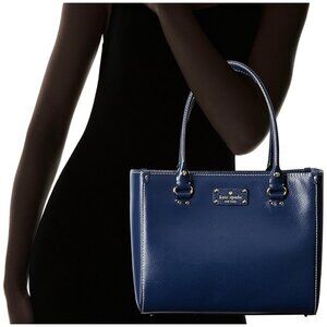 Kate Spade Navy Blue Wellesley Quinn Classic Leather Tote Handbag Office